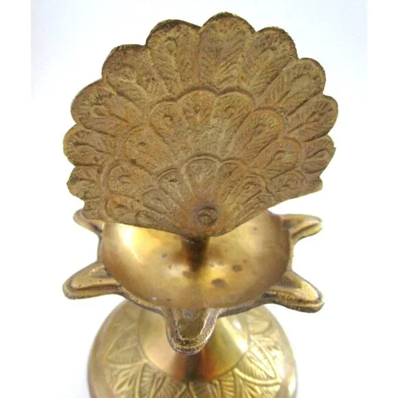Vintage Brass Peacock Bird Shape Religious Wick Oil Lamp - Diya Aarti Home Décor - Picture 7 of 16